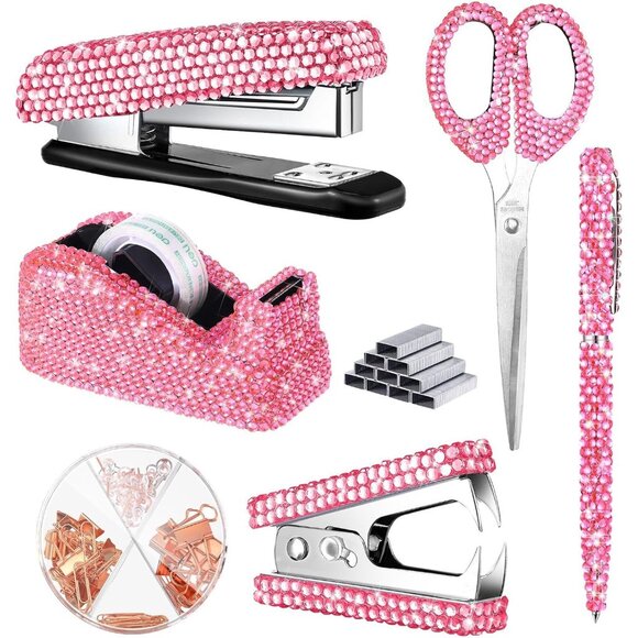 NEW Sparkling Bling Swarovski Crystal Rhinestone Desk Set Pink Or Silver…